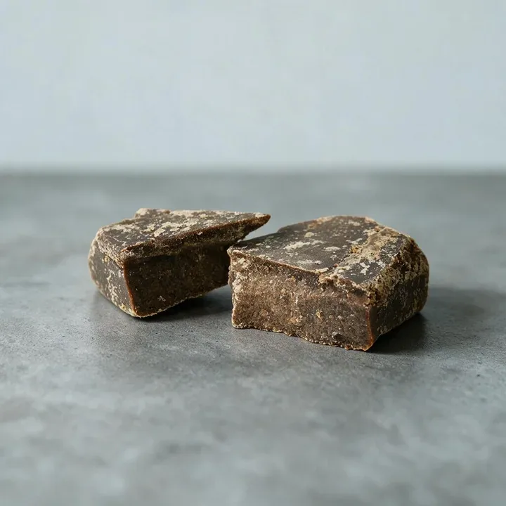 Zwei Stücke eines gebrochenen Golden Static Blocks auf grauem Beton